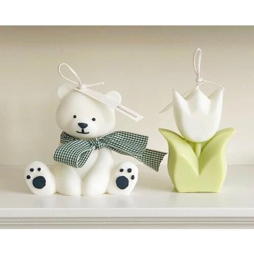 2021 New DIY Sitting Bear Candle Mould Soy Wax Silicone Candle Mold Aromatherapy Molds for Plaster 3D Hand-made Wax Soap Mold