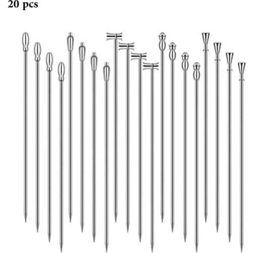 Cocktail Picks Stick, 20Pcs Cocktail Toothpicks, Stainless Steel Martini Olive Picks for Bar Barbecue Fruit, Bloody Mary Drink S