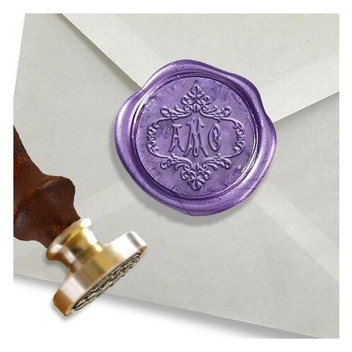 Personalized Monogram 3-Initial Custom Wax Seal Stamp 1" Die- #2106 Carson Font in Scroll Border