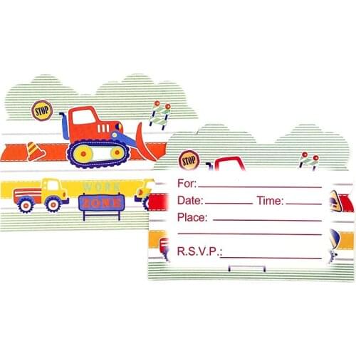 6pcs Invitation Card For Kids Boys Construction Vehicle Happy Birthday Party Supplies Baby Shower Events Decoration