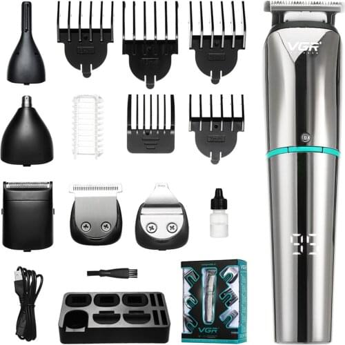 VGR Barber Professional Hair Clipper for Men Rechargeable Electric Razor 6 in 1 Hair Trimmer Hair Cutting Machine Beard Trimer