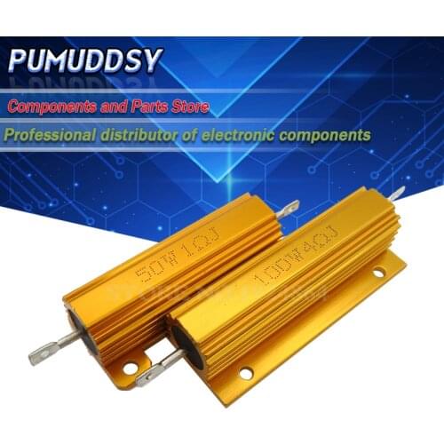 RX24 100W 50W Watt Power Metal Shell Aluminium Gold Resistor 1R 2R 3R 4R 5R 6R 8R 10R 15R 20R 30R 40R 100R 200R 220R Resistance