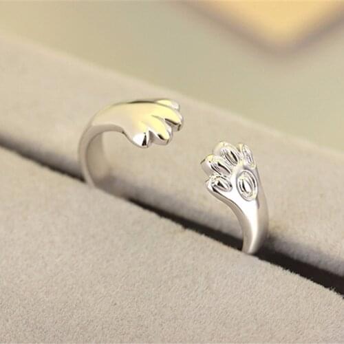 Silver Cute Dog Cat Paw Ring New Fashion Silver Plated Claw Jewelry For Women