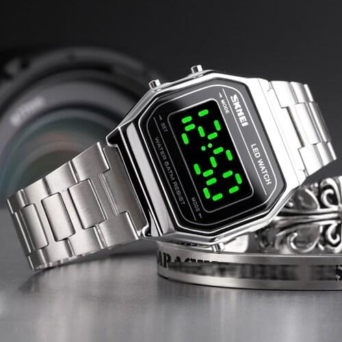 SKMEI Stainless Steel Band LED Watches For Mens Luminous Date Digital Wrist Watch Men Waterproof Hour montre homme 1646
