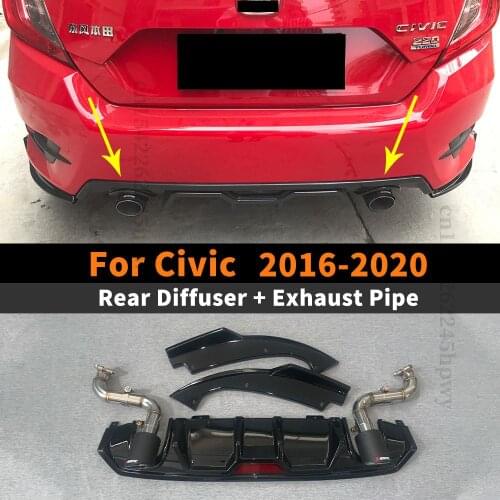 Bumper Lip Sport Splitter Rear Bumper Diffuser Lip Guard Decoration Accessories Exhaust Pipe For Civic 2016 2017 2018 2019 2020