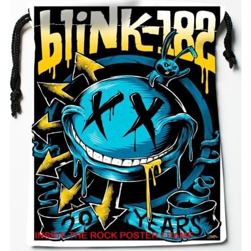 Nice Blink 182 Drawstring Bags HD Print 18X22CM New Arrival Soft Satin Fabric Resuable Storage Clothes Bag Shoes Bags 12.2