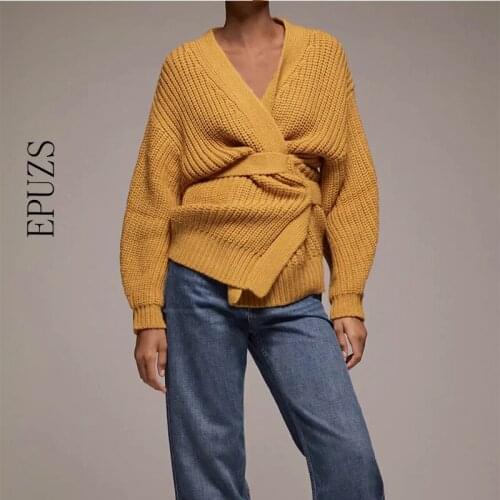 Cardigan Sweater Vintage V-Neck Oversize Sashes Knitted Sweater Lady Casual Loose Warm Thick Solid Chic Top Autumn Winter