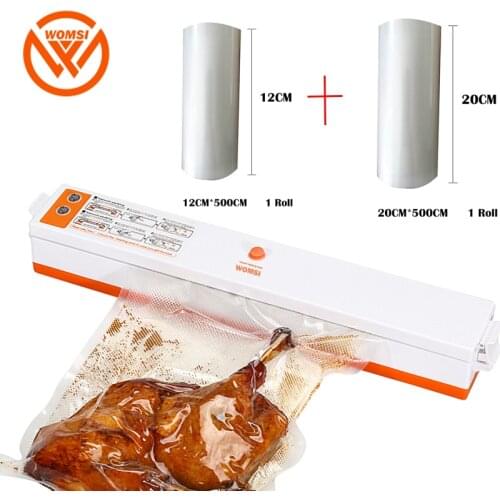 WOMSI 220V/110V Household Food Vacuum Sealer Packaging Machine Film Sealer Vacuum Packer Including 15Pcs Bags And 2roll bags