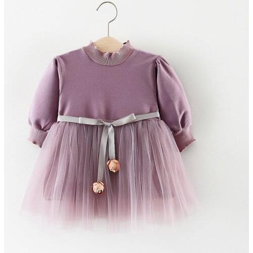 Hot sale Baby girls spring dress clothing 2019 Kids girls fashion patchwork cotton mesh Dress with sash flowers 1-3 Years