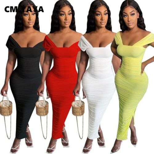 CM.YAYA Women Long Dress Solid Sleeveless Bodycon Skinny Stretchy Stacked Maxi Dresses Sexy Night Club Party Vestidos Summer