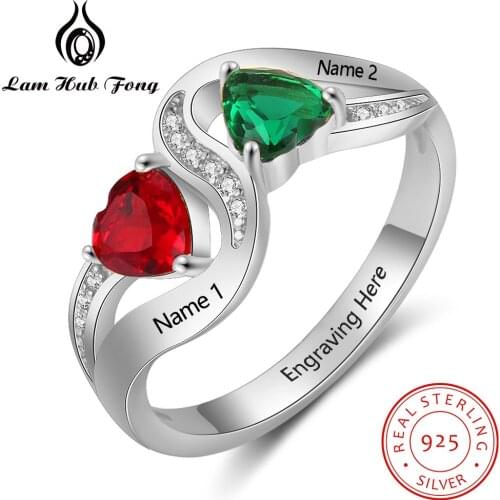 Women Promise Ring Personalized 925 Sterling Silver Engraved Name Ring Heart Shape Birthstone Anniversary Gift (Lam Hub Fong)