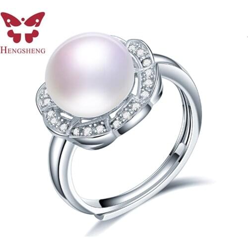 Round eight-petal flower 10-11mm natural freshwater pearl ring for women gift, 925 sterling silver women adjustable jewelry ring