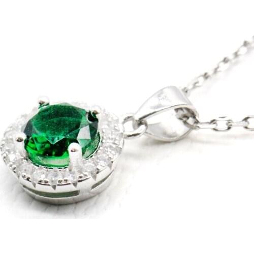 Natural Stones Pendant Necklace 925 Silver with Green Zirconia Bohemian Romantic Style for Women Christmas Wedding Jewelry Gift