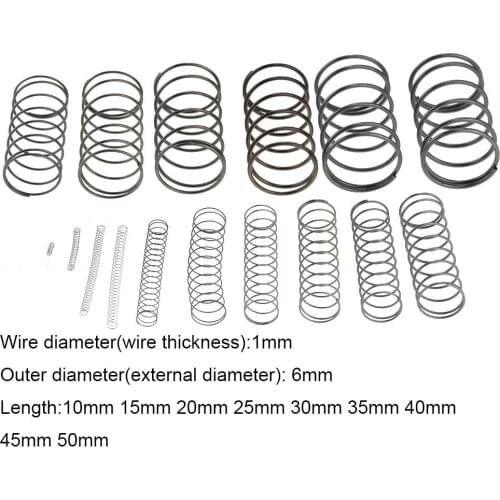 10PCS 1.0*6*10-50mm Spring Steel Small Compression Release Mechanical Return Spring Pressure Spring OD 6mm 1.0x6x10-50mm