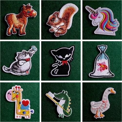 2PCs/Lot Cute Cartoon Animal Patches For Clothing DIY Cat Patch Iron on Embroidered Patches On Clothes Stripe Badge Applique