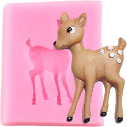 3D Cartoon Deer Silicone Mold Baby Birthday Cupcake Topper Fondant Cake Decorating Tools Chocolate Polymer Candy Resin Moulds