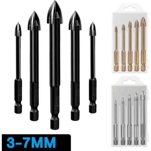 5Pcs Set Cross Hex Tile Glass Ceramic Drill Bits Cemented Carbide Set Efficient Universal Drilling Tool Hole Opener for Wall