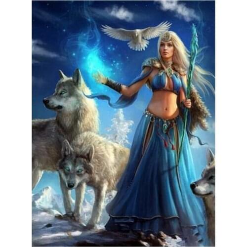 Diamond Embroidery Painting Woman Wolf Full Mosaic Rhinestones Stickers Wall Decor Puzzle Picture Toy Diamond Dotz Large Size