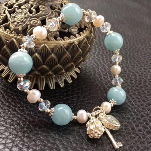 BOCAI New real s925 pure silver woman bracelet DIY accessories natural white crystal aquamarine bracelet for Woman