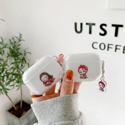 Cute Japan Demon Slayer Earphone Case for AirPods 1 2 Pro Wireless Bluetooth Headset Anime Kimetsu No Yaiba Cover with Pendant