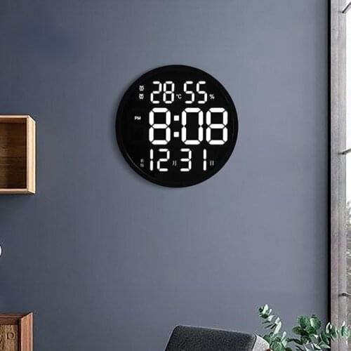 12 Inch LED Large Number Digital Wall Clock Temperature And Humidity Electronic Clock Modern Design Decoration Home Office Decor