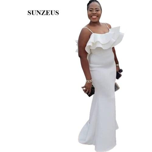 Sheath Long Ivory Evening Dresses With Ruffles Spaghetti Straps Simple Women Formal Party Gowns Engagement Dress