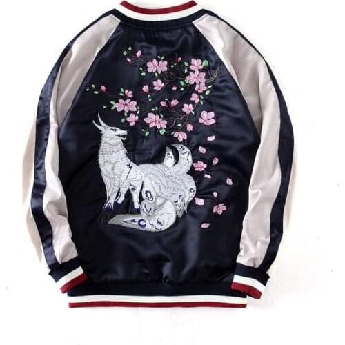 Two Sides Luxury Nine Tailed Fox Embroidered Jackets Smooth Yokosuka Souvenir Spring Autumn Men Women Baseball Jacket Coats