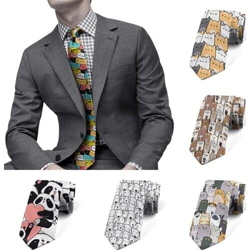 New 3D Printed Animal Neck Tie Cartoon Cute Mini Cat Dog Panda 8cm Wide Funny Tie For Men Women Wedding Party Shirt Accessories