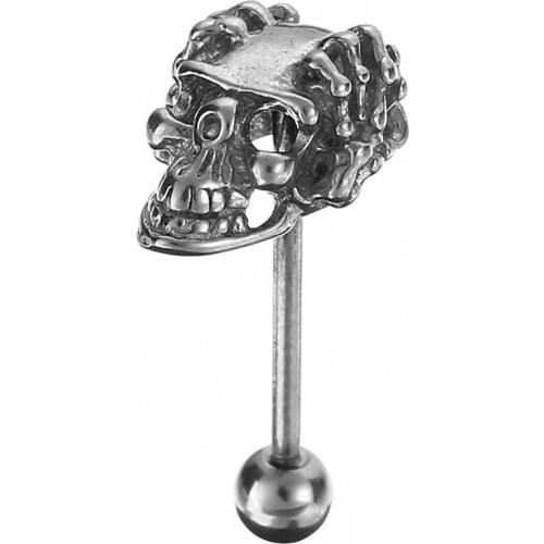 Fake Piercing 1piece Tongue Piercing Surgical Stainless Steel Rings Barbell Skull Jewelry Langue Industrial Bar Pircin