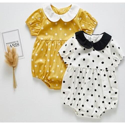 Summer Babys Short Sleeve Romper One Piece Baby Girls Little Polka Dots Outfits Baby Girls Infant Romper Clothing