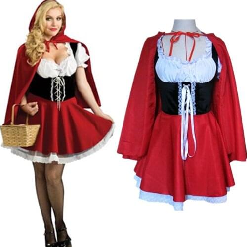 Little Red Riding Hood Costume Adult Cosplay Dress Fancy Party Halloween Fantasia Carnival Fairy Tale Cosplay Costume