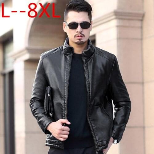 Big 8XL 6XL 5XL 4XL Leather Jacket Men Winter Leanther Jacket Solid Thick Coat Male Thermal Fleece Casual Stand Collar Clothing
