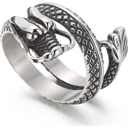 Petspeak Male Rings Silver Color Anillos Retro Dragon Stainless Steel Rings For Men Party Jewelry Accessories Free Shipping 2021
