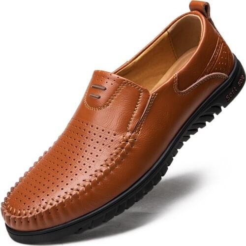 2021 Spring Autumn Leather Casual Shoes for Man Breathable Solid Slip-on Loafers with Platform Waterproof Wear-resisting