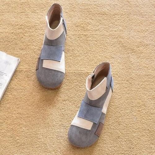 2021 new spring and autumn flat ankle boots single boots Martin boots patchwork lace up snow boots ladies casual shoes