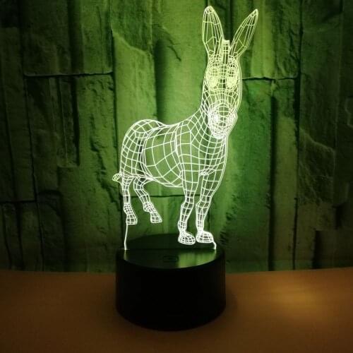 Novelty Donkey 3D Illusion Desk Table Lamp 7 Color Change Touch Switch Usb LED Night Light Home Party Decoration Child Gift