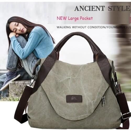New Large Pocket Casual Womens Shoulder Cross Body Handbags Canvas Tote Bags Shoulder Bag Purse