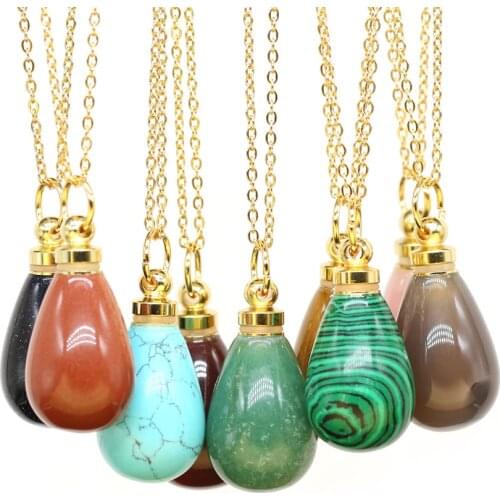 Natural Stone Agates Crystal Perfume Bottle 60cm Necklace Pendant Tiger Eye Blue Sand Rose Quartzs Necklace Gift Size 20x38mm