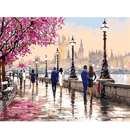 Landscape Street Flower 14CT Cross Stitch Complete Kit DIY Embroidery Painting Needlework Hobby Handicraft Floss Design Sales