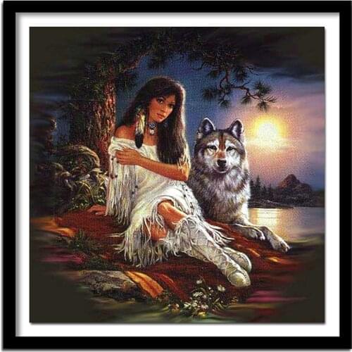 Needlework Diy Beauty And Wolf Full Square Diamond Painting Cross Stitch Diamond Embroidery Home Decorative Picture