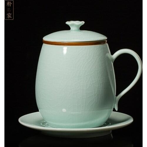 Ruzhou Ru kiln office cup ceramic tea cup with cover filtration Kung Fu tea brewing cup large capacity Ru porcelain
