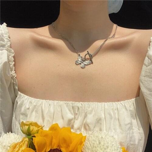 Silver Chain Butterfly Pendant Choker Necklace Women Statement Collares Bohemian Beach Jewelry Gift Collier Cheap