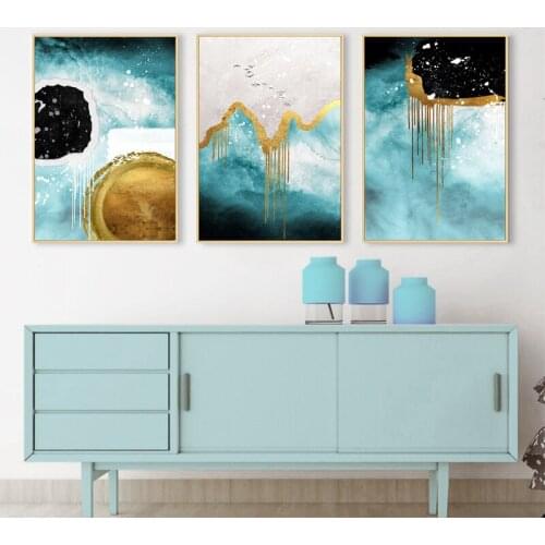 Nordic poster gold abstract landscape wall art oil painting and printing decoration living room decoration wall picture