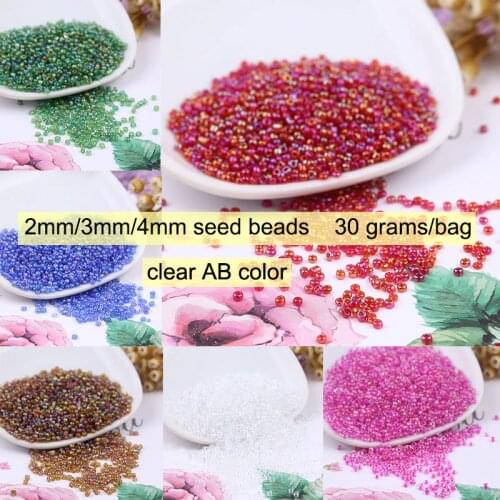 Charms 30g/bag 2mm 3mm 4mm Glass Seed Beads Clear AB Color Spacer DIY Jewelry Beads For Bracelet Earrings Making