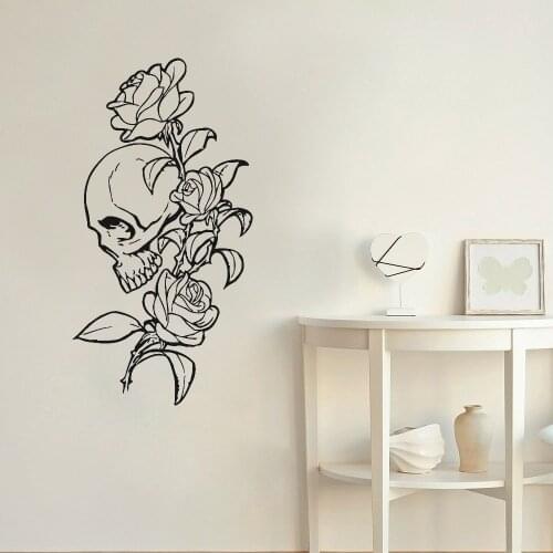 Skull Bone Wall Decal Flowers Rose Art Teens Bedroom Living Room Home Decor Door Window Vinyl Stickers Cool Style Wallpaper Q758