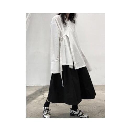 Japanese lace-up womens shirt design sense niche long-sleeved shirt 2020 new white top