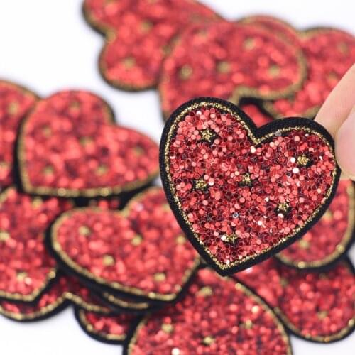 10Pcs/Lot Love Sequin Patches for Kids Women Clothes DIY Stripes Iron on Appliques Thermo Clothing Embroidery Heart Badges