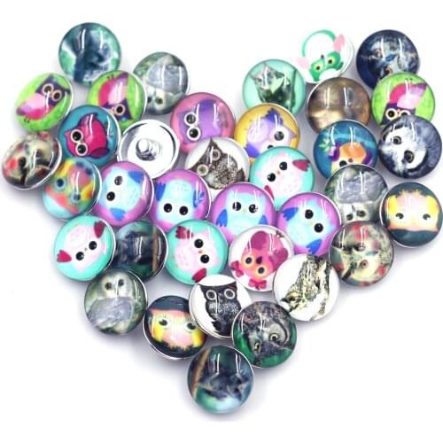 10PCS Mixed Owl Animal Round Glass Snap Press Buttons DIY Crafts Charm Accessories Scrapbooking Gift Decor Bracelet Making 18mm