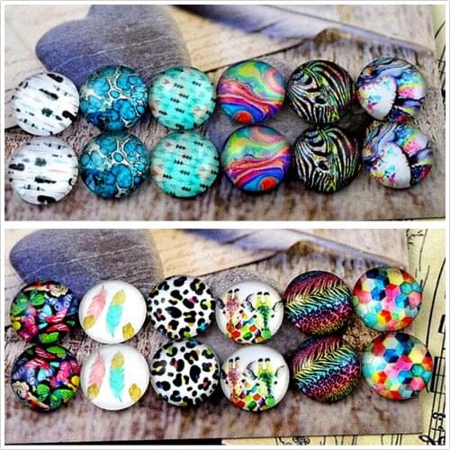 12pcs/lot (One Set) TWO Style Fit 12mm Colors Nebula Handmade Glass Cabochons Pattern Domed Jewelry Accessories Supplies