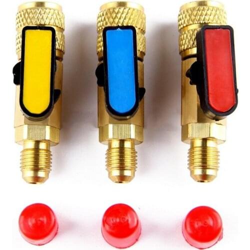 3Pcs R410a R22 Refrigeration Tool Air Conditioning Safety Valve Adapter 1/4" 5/16" Inch Male/Famale Thread Charging Hose Valves